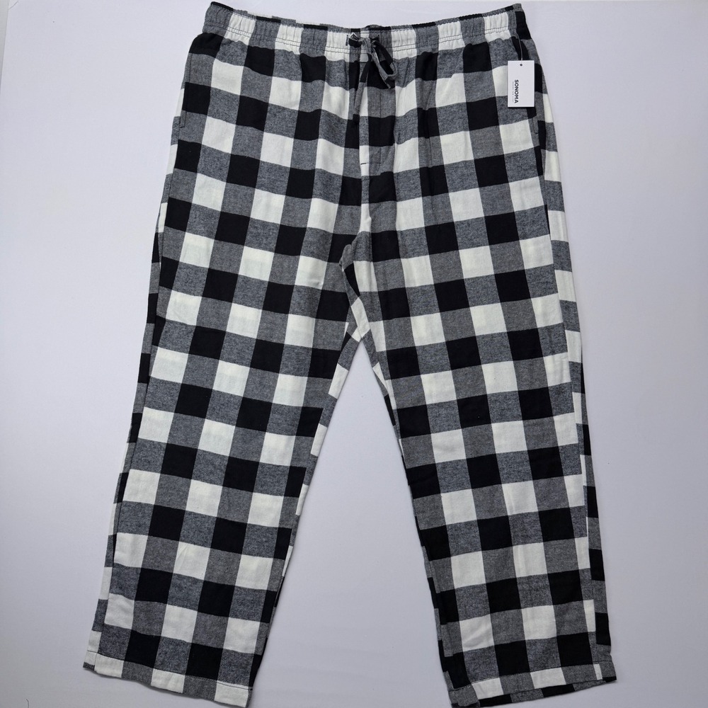 Sonoma Goods For Life Mens XXL Buffalo Plaid Flannel Pajama Pants Black White